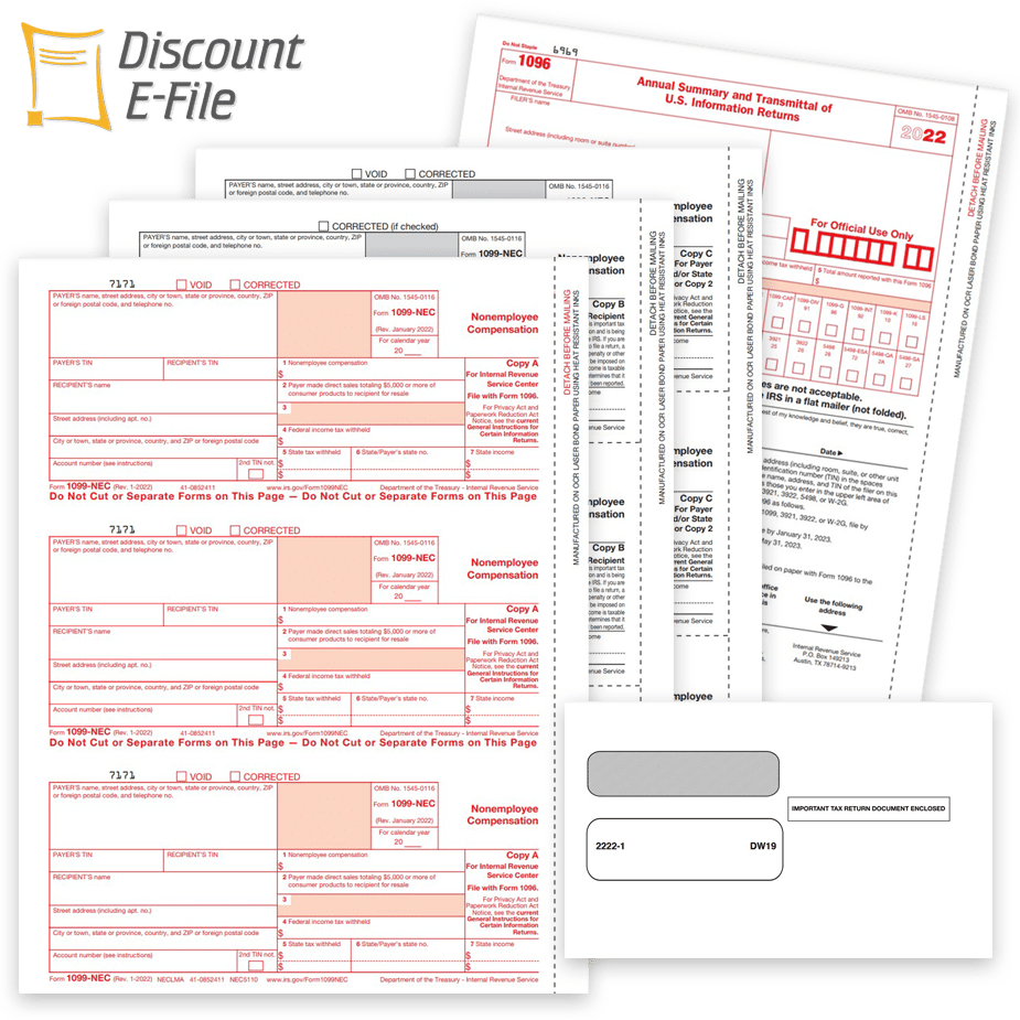 1099 Form Sets 2022 1099 Tax Form Sets for 2022, Official Preprinted 1099 Forms and Envelopes - DiscountTaxForms.com