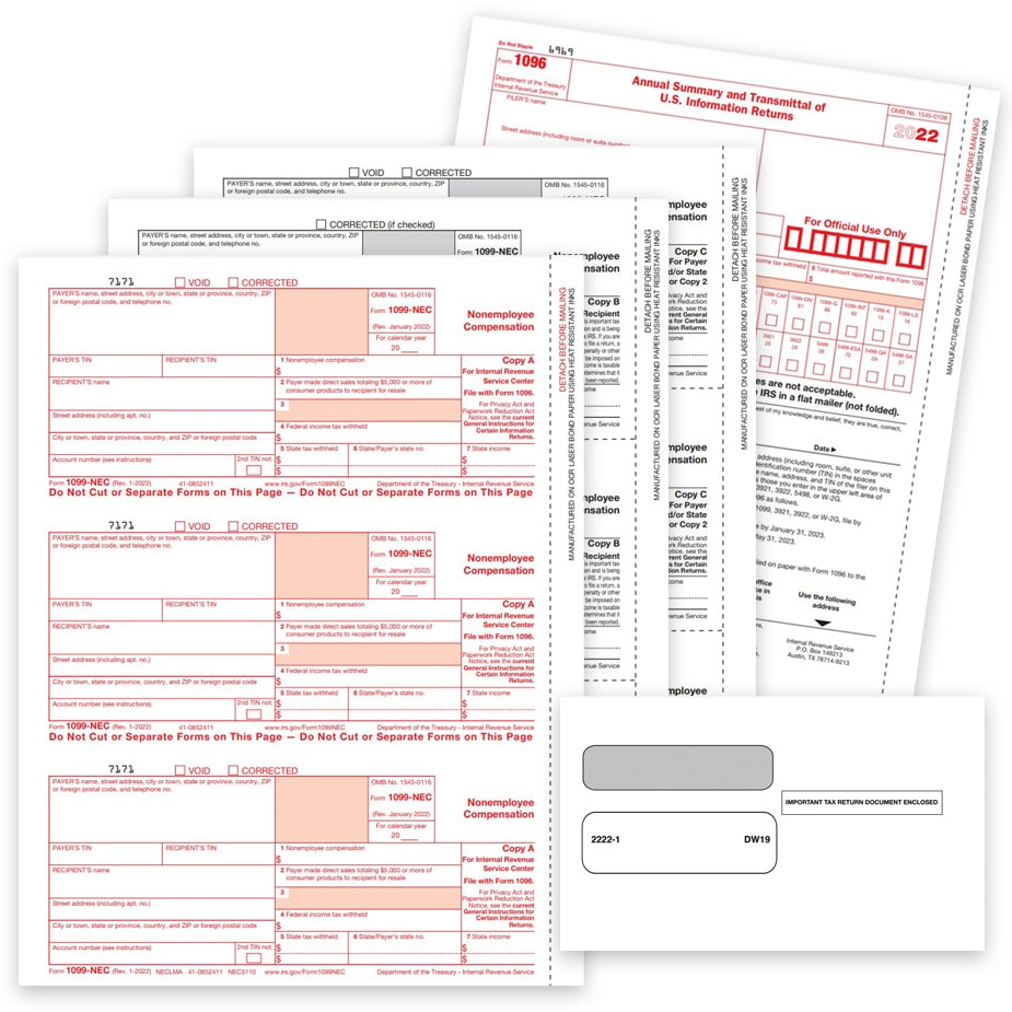 1099 Tax Form Sets for 2022, Official IRS 1099 Forms, Optional Envelope Kits - DiscountTaxForms.com