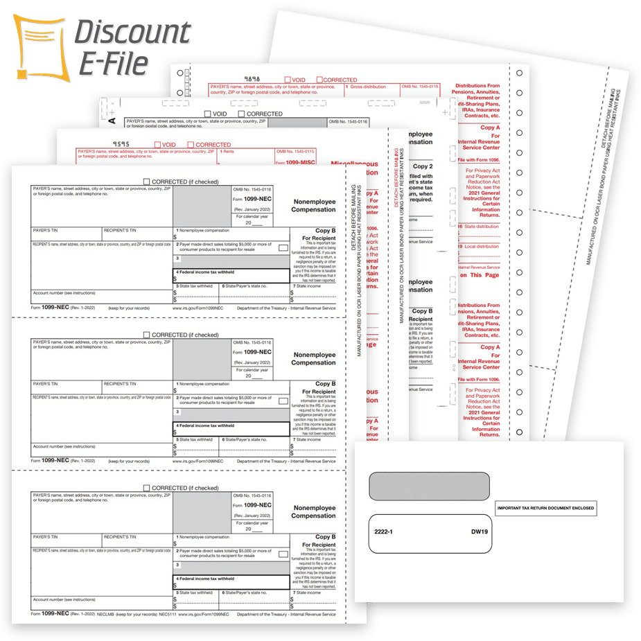 1099 Tax Forms, Envelopes and Efiling for 2022. Official IRS 1099 Forms - DiscountTaxForms.com