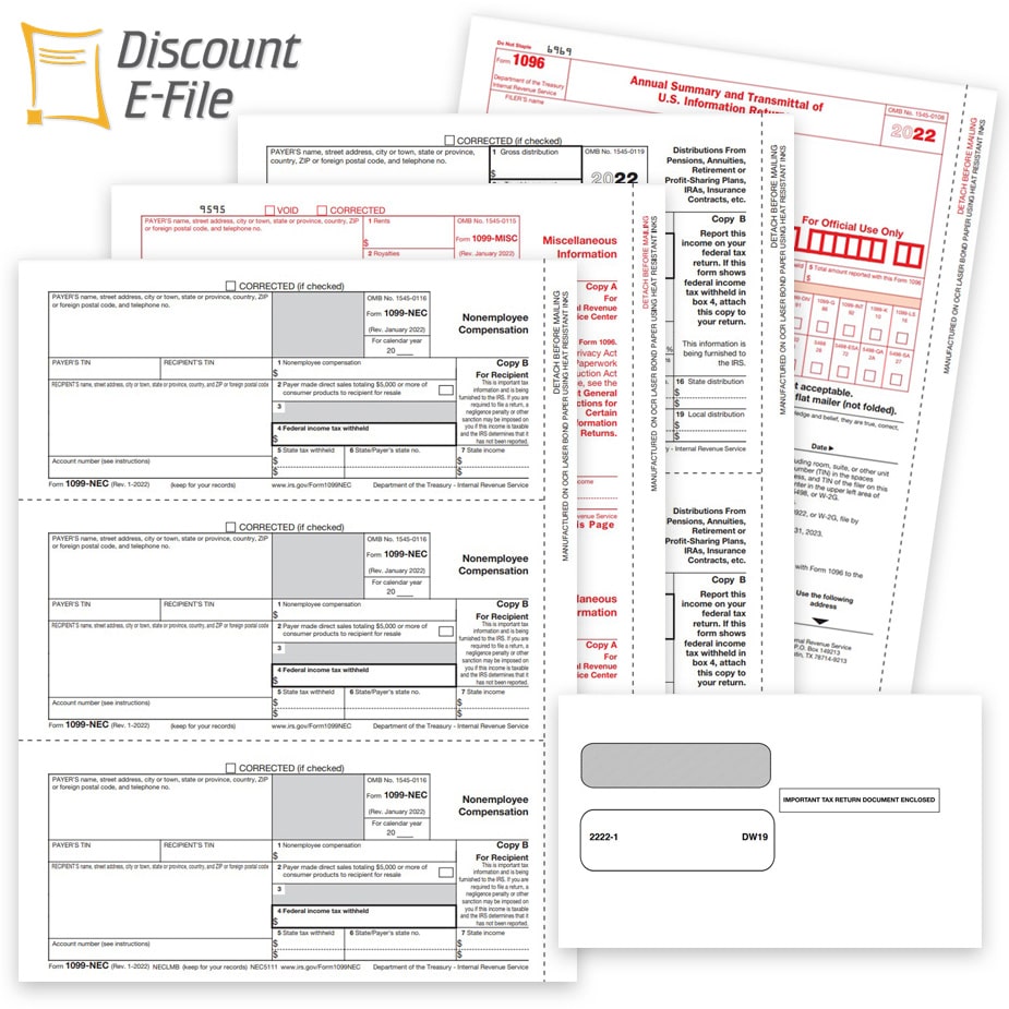 Order 1099 Forms for 2022, Official Preprinted IRS Forms, Envelopes and Easy Online E-Filing Solutions - DiscountTaxForms.com