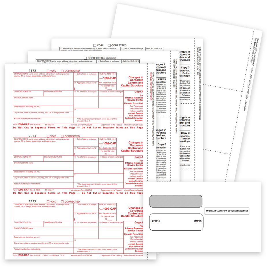 1099CAP Tax Forms and Envelopes for 2022, Changes in Corporate Control and Capital Structure, Official IRS 1099-CAP Forms - DiscountTaxForms.com