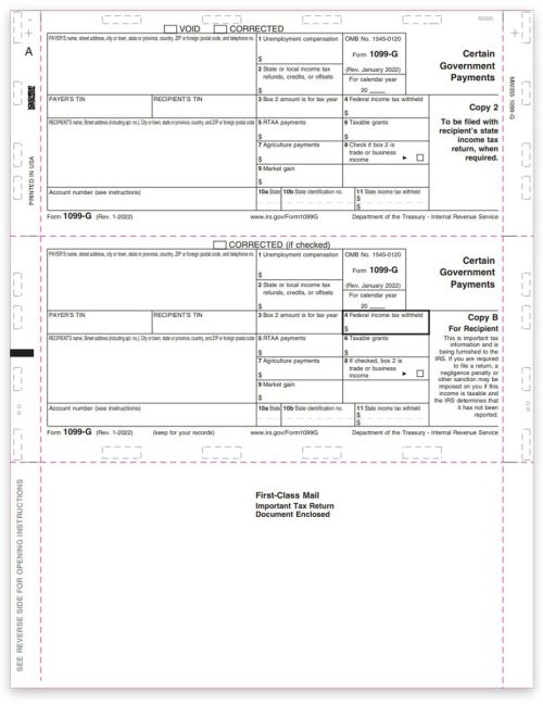 1099G Pressure Seal Tax Forms, 11" Z-fold Format, Recipient Copies B & 2 - DiscountTaxForms.com
