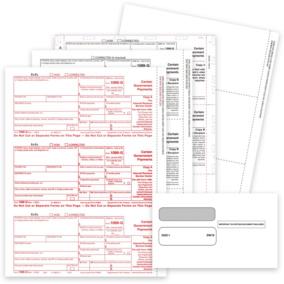 1099G Tax Forms and Envelopes for 2022, Official 1099-G Forms for Certain Government Payments - DiscountTaxForms.com