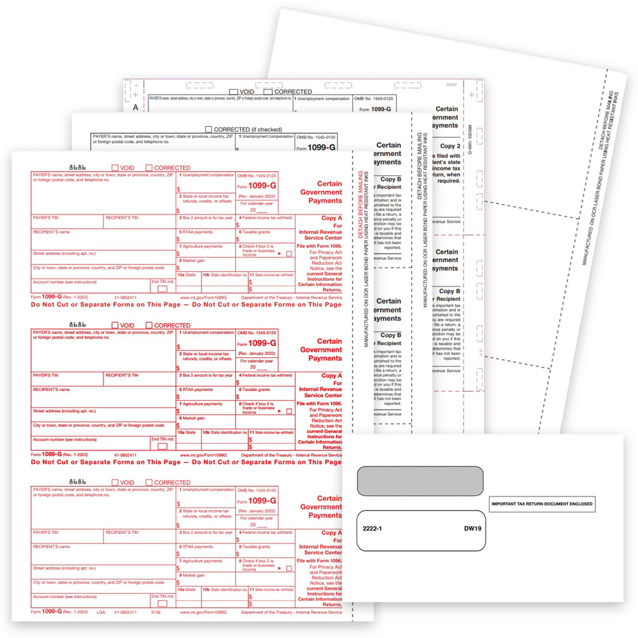 1099G Tax Forms Envelopes 2022 1099G Tax Forms and Envelopes for 2022, Official 1099-G Forms for Certain Government Payments - DiscountTaxForms.com