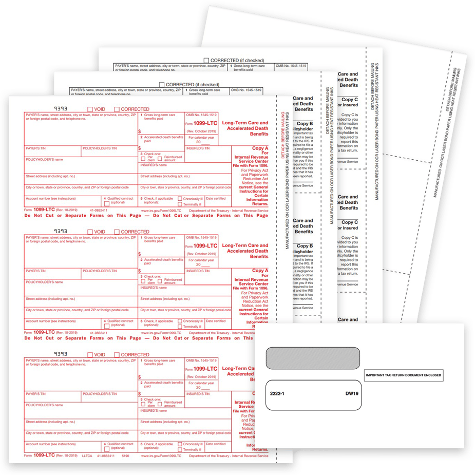 1099LTC Tax Forms and Envelopes for 2022. Official IRS 1099-LTC Forms for Long-Term Care and Accelerated Death Benefits - DiscountTaxForms.com