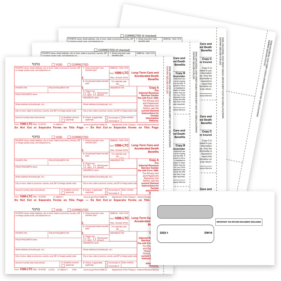 1099LTC Tax Forms Envelopes 2022 1099LTC Tax Forms and Envelopes for 2022. Official IRS 1099-LTC Forms for Long-Term Care and Accelerated Death Benefits - DiscountTaxForms.com