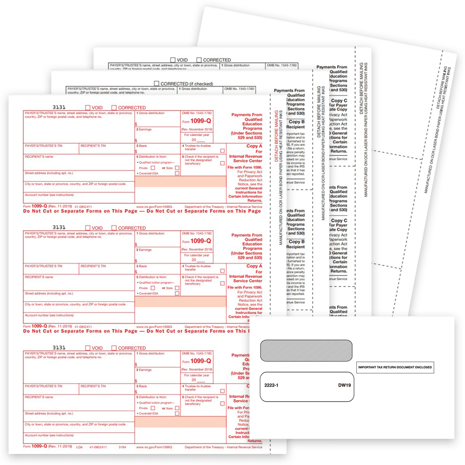 1099Q Tax Forms and Envelopes for 2022. Official IRS 1099-Q Forms for Payments from Qualified Education Programs - DiscountTaxForms.com