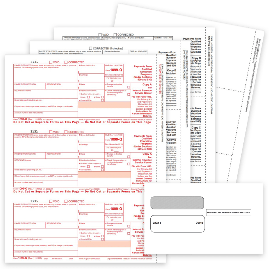 1099Q Tax Forms Envelopes 2022 1099Q Tax Forms and Envelopes for 2022. Official IRS 1099-Q Forms for Payments from Qualified Education Programs - DiscountTaxForms.com