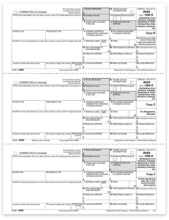 1099R Tax Forms for 2023, Copy B-C-2 3up Recipient Federal, State & File Copy, Official Preprinted 1099-R Forms - DiscountTaxForms.com