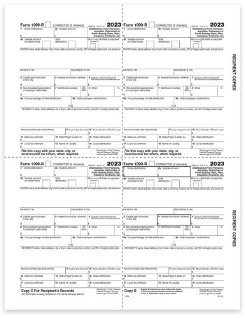 1099R Tax Forms for 2023, Recipient 4up Copy B-C-2-2 for Federal, State, City & File, Official Preprinted 1099-R Forms - DiscountTaxForms.com