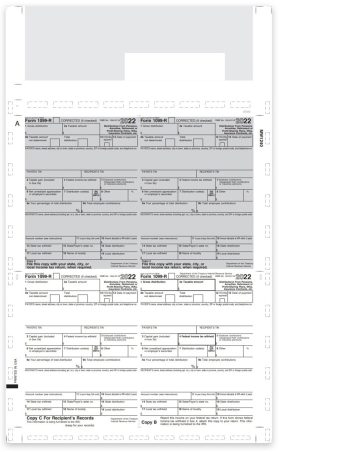 1099R Pressure Seal Tax Forms, 14" EZ-Fold, 4up Recipient Copies V1 Quadrant Format - DiscountTaxForms.com