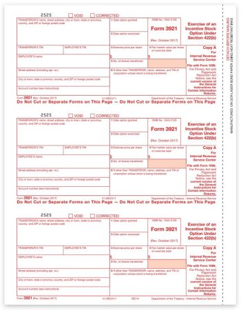 3921 Tax Forms for Incentive Stock Options during 2022. Official IRS Red Copy A Forms - DiscountTaxForms.com