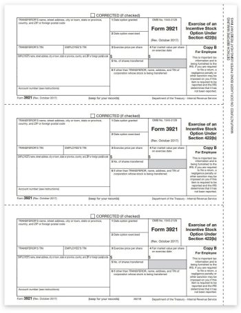 3921 Tax Forms for Incentive Stock Options during 2022. Official Employee Copy B Forms - DiscountTaxForms.com