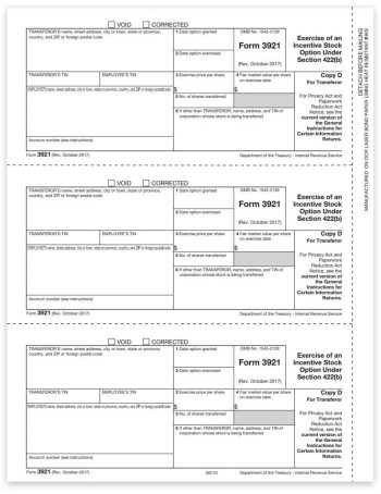 3921 Tax Forms for Incentive Stock Options during 2022. Official Transferor Copy D Forms - DiscountTaxForms.com