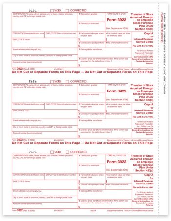 3922 Tax Forms for Employee Stock Purchase in 2022. Official IRS Red Copy A Forms - DiscountTaxForms.com