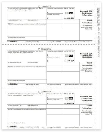 5498ESA Tax Forms for 2022, Beneficiary Copy B, Official 5498-ESA Forms - DiscountTaxForms.com