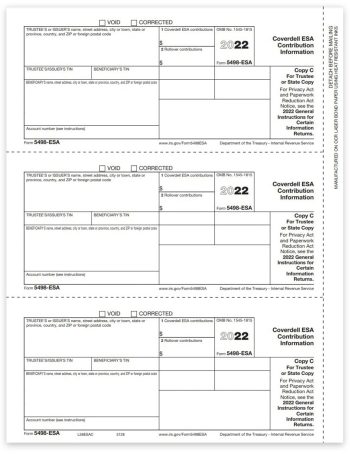 5498ESA Tax Forms for 2022, Trustee Copy C, Official 5498-ESA Forms - DiscountTaxForms.com