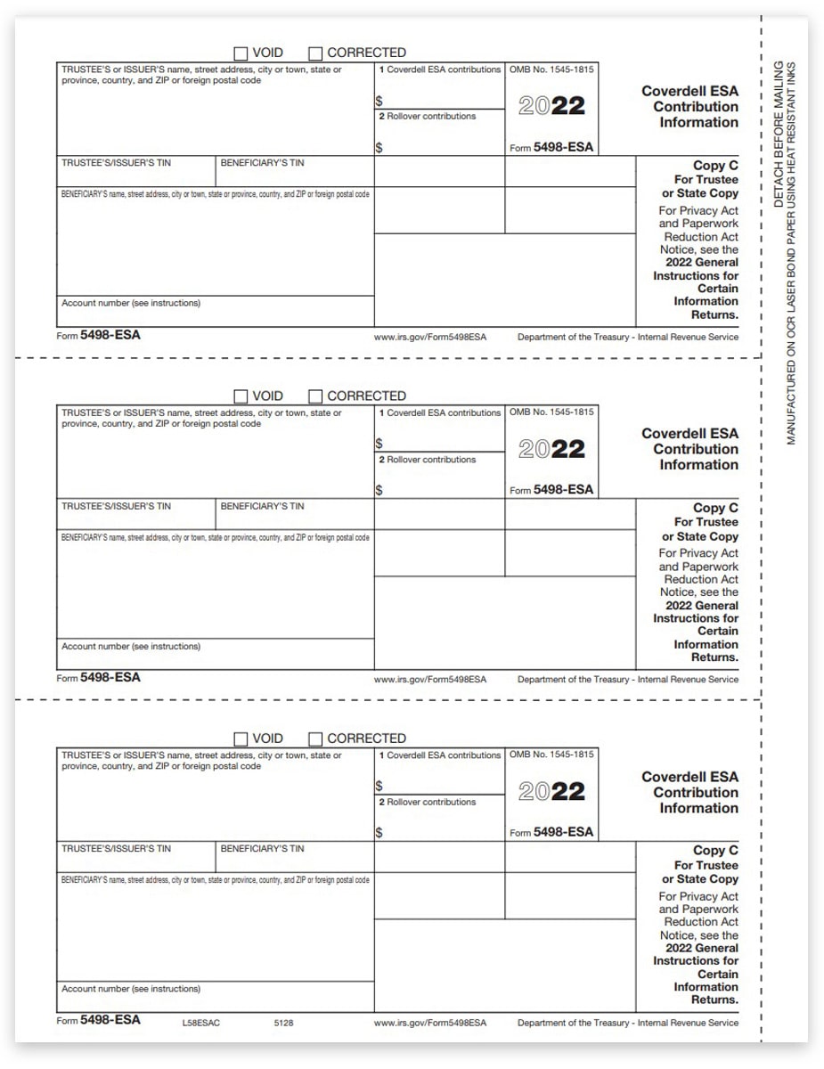 5498ESA Tax Forms Copy C For Coverdell ESA DiscountTaxForms