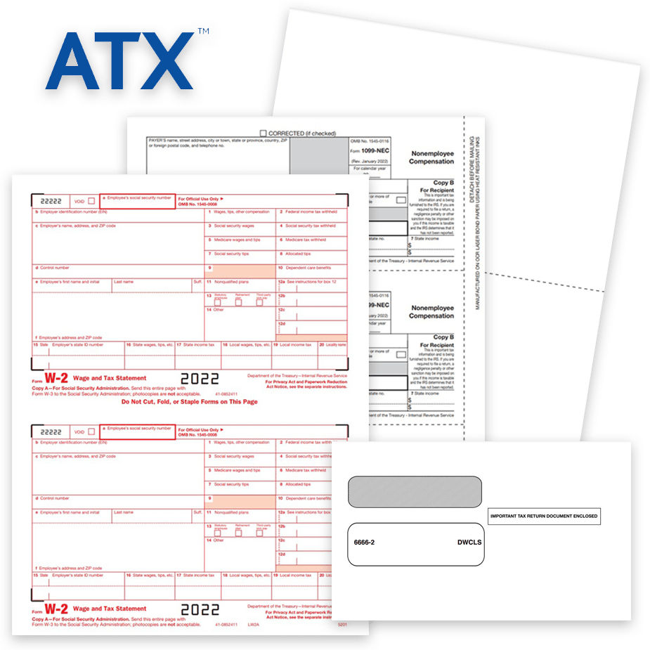 ATX Software Compatible 1099 & W2 Tax Forms and Envelopes for 2022 - DiscountTaxForms.com