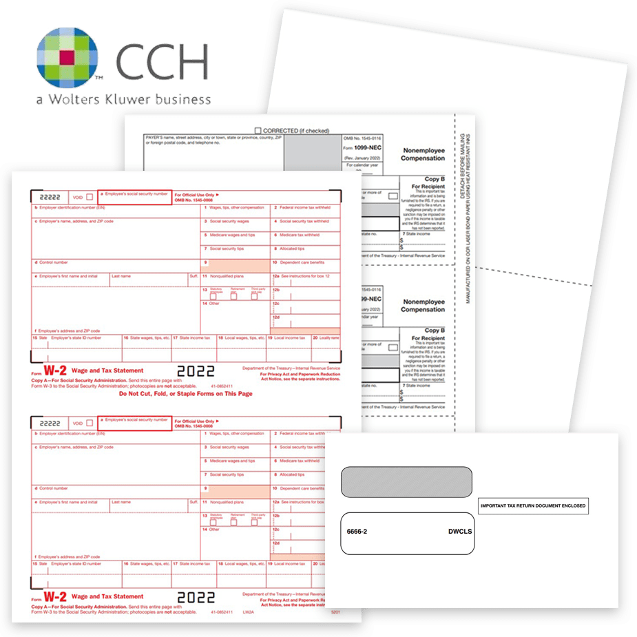 CCH Software Compatible 1099 & W2 Tax Forms and Envelopes for 2022 - DiscountTaxForms.com