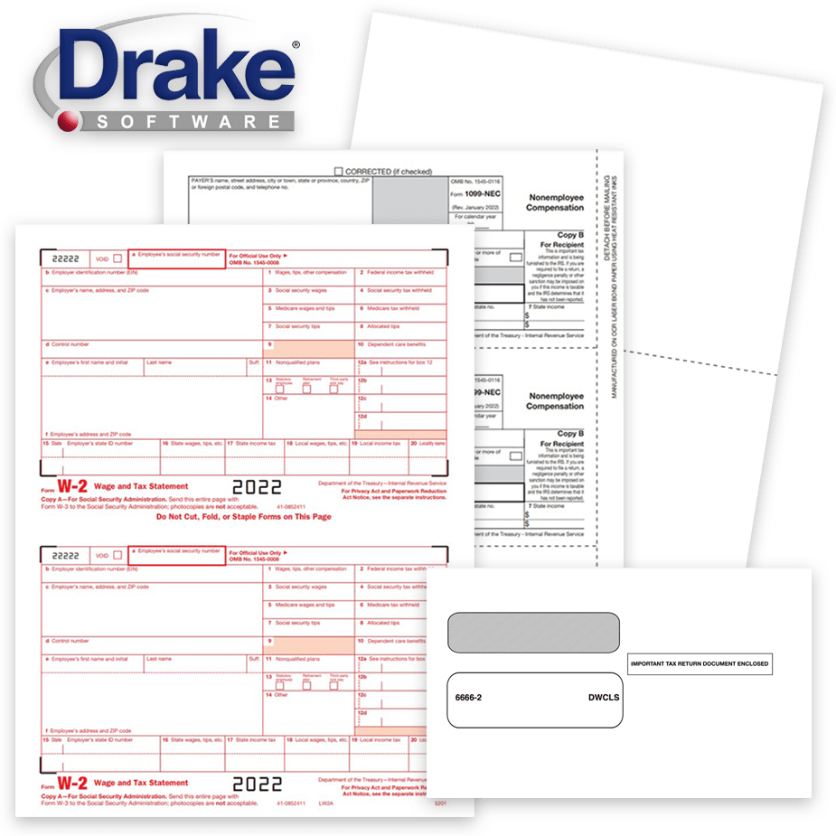 Drake Software Compatible 1099 & W2 Tax Forms and Envelopes for 2022 - DiscountTaxForms.com