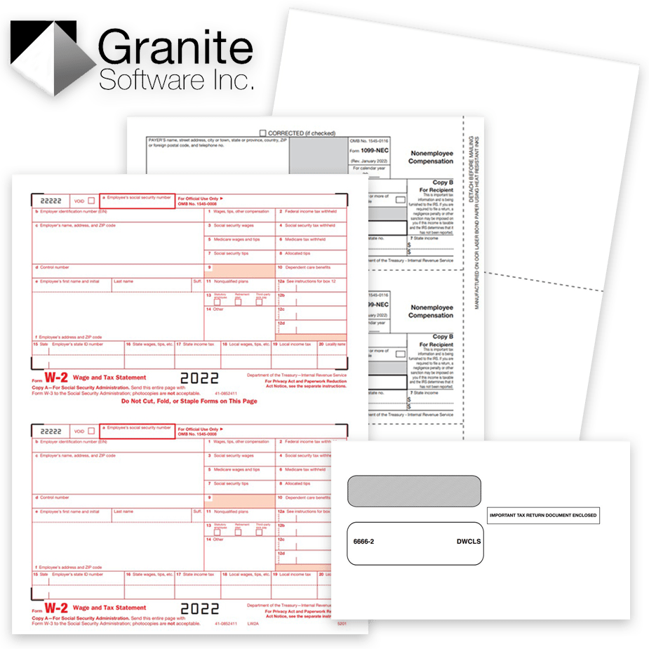 Granite Software Compatible Tax Forms Granite Software Compatible 1099 & W2 Tax Forms and Envelopes for 2022 - DiscountTaxForms.com