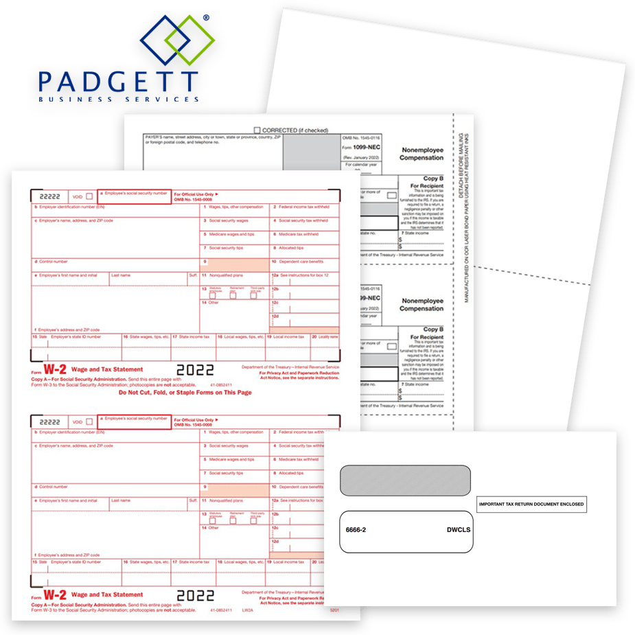 Padgett Software Compatible 1099 & W2 Tax Forms and Envelopes for 2022 - DiscountTaxForms.com