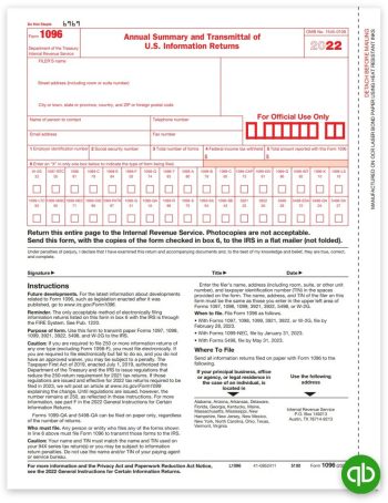 Intuit QuickBooks Compatible 1096 Summary & Transmittal Forms for 1099 Form Filing - DiscountTaxForms.com