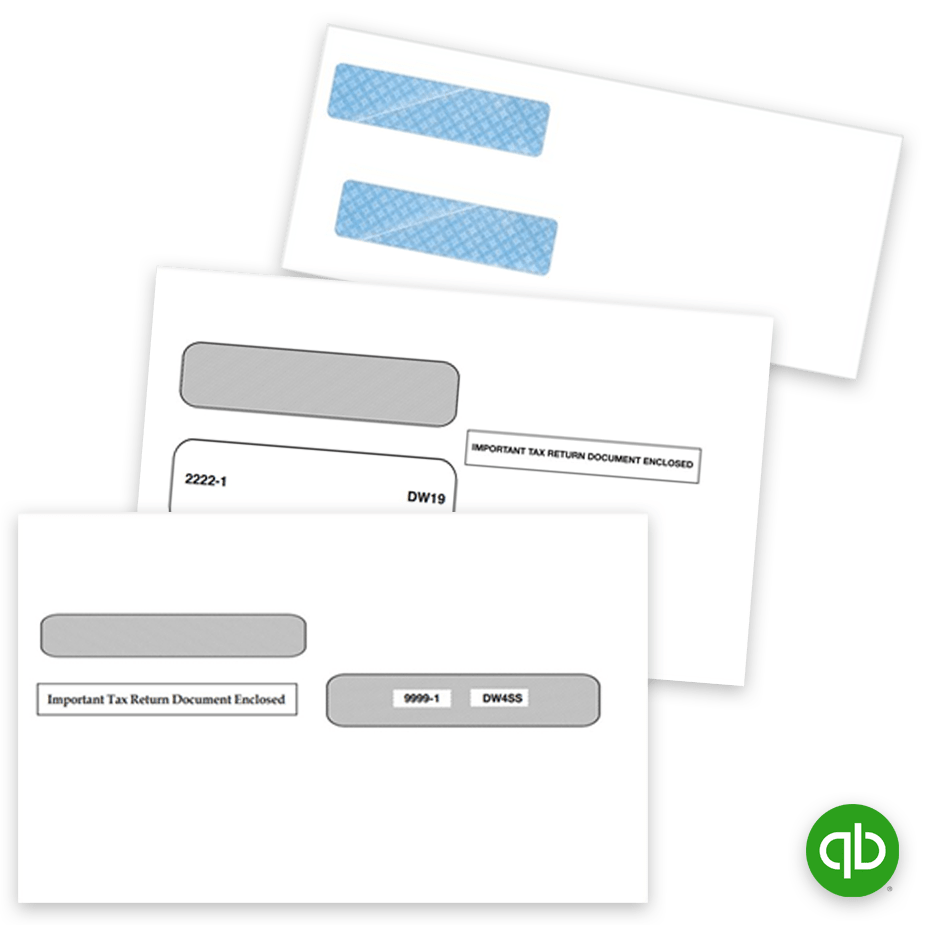 QuickBooks Envelopes for Checks and Tax Forms Intuit QuickBooks Compatible Envelopes for Tax Forms, 1099 & W2 Forms, Window Security Envelopes for QuickBooks at Big Discounts, No Coupon Needed - DiscountTaxForms.com