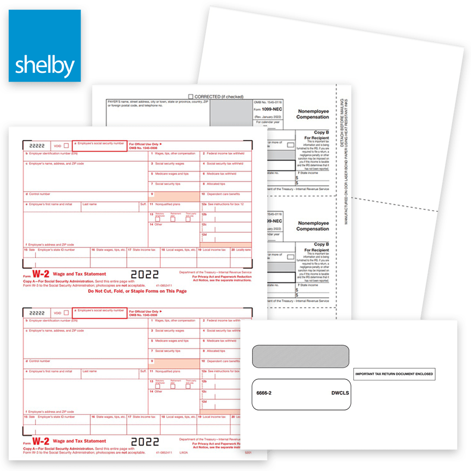 Shelby Software Compatible 1099 & W2 Tax Forms and Envelopes for 2022 - DiscountTaxForms.com