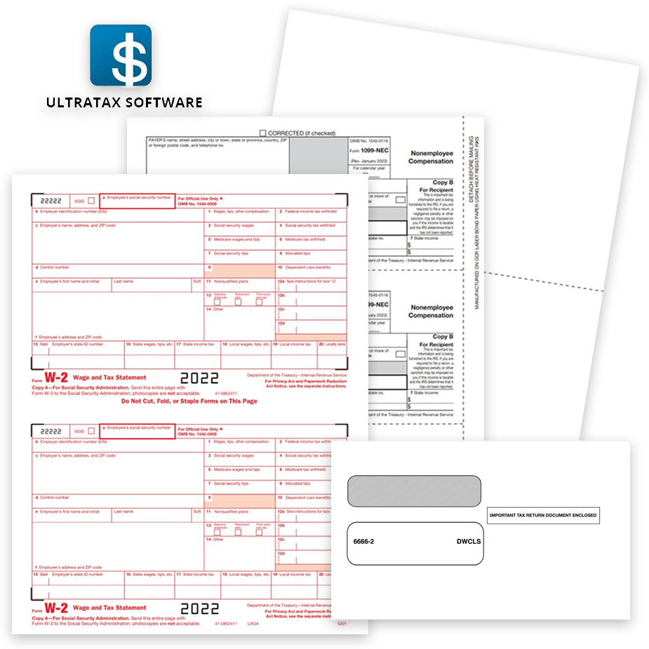 UltraTax Software Compatible 1099 & W2 Tax Forms and Envelopes for 2022-min