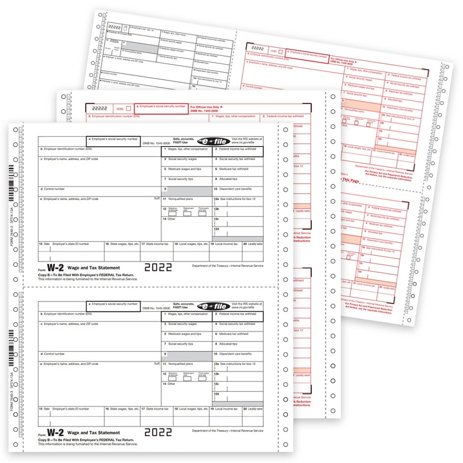 Carbonless W2 Tax Forms, Continuous Multi-Part Forms for Pin-Fed Printers or Typewriters - DiscountTaxForms.com