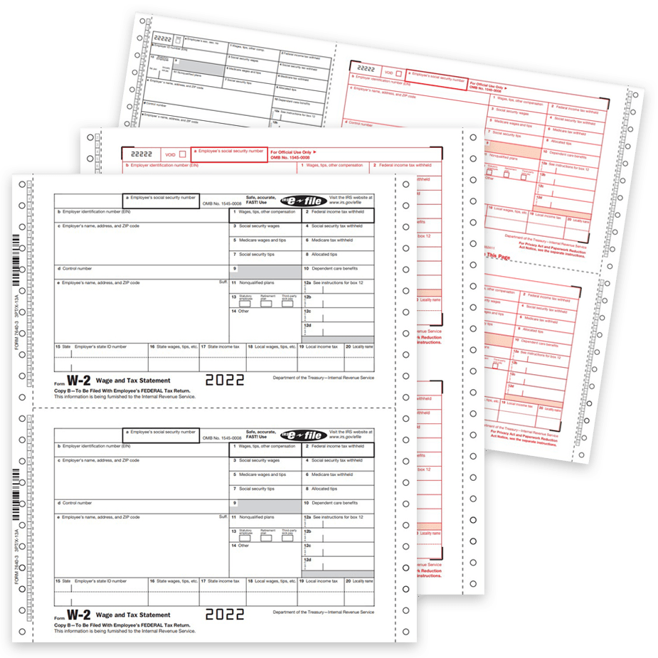 W2 Tax Forms, Carbonless Continuous Multi-Part Forms for Pin-Fed Printers or Typewriters - DiscountTaxForms.com