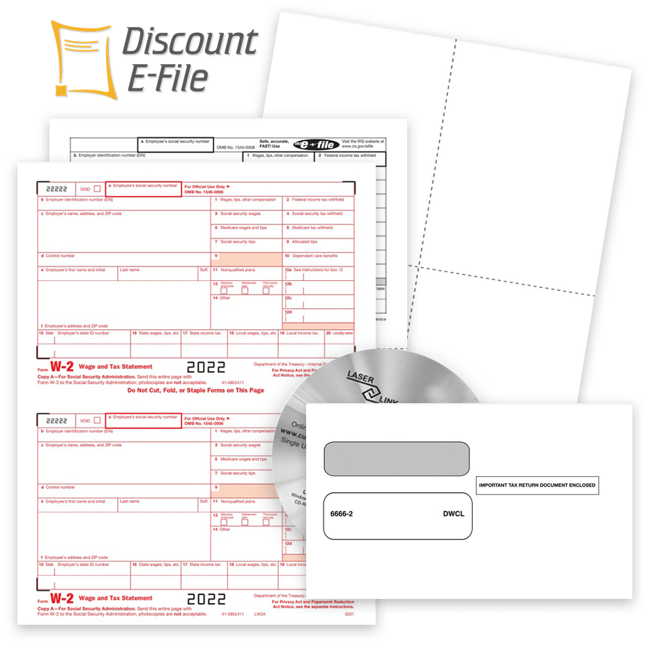 W2 Filing Products, W2 Forms, Envelopes, Software & Online E-filing at Discount Prices, No Coupon Needed - DiscountTaxForms.com