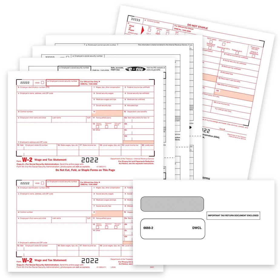 W2 Tax Forms Sets with Envelopes Optional, Discount Prices No Coupon Needed - DiscountTaxForms.com