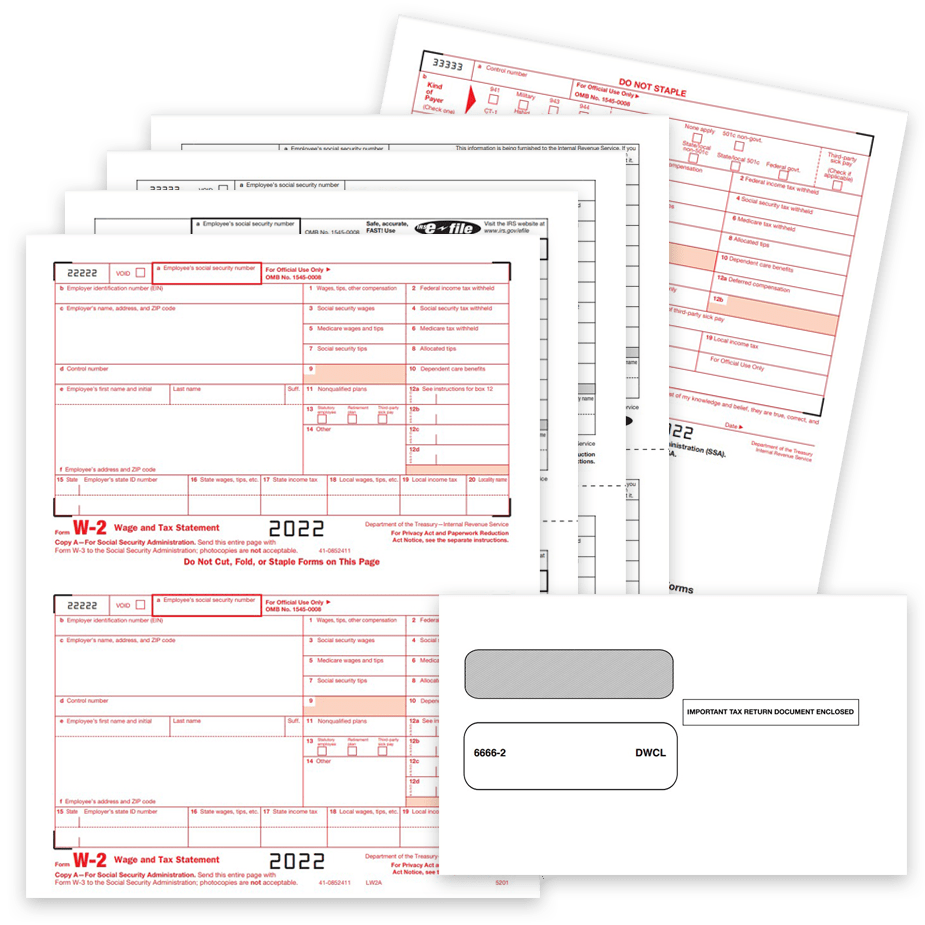 with Back Instructions W-2 Blank 3-Up Laser Small Business Filing Kit 100 Employees -2018 