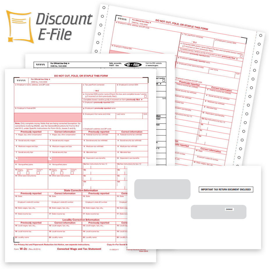 W2C Correction Forms Envelopes Online Filing W2C Correction Tax Forms and Envelopes for Correcting Employee W2 Forms, Online W2c Filing Options - DiscountTaxForms.com