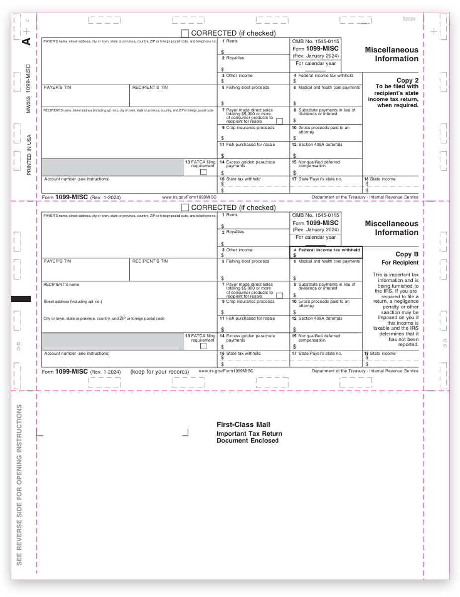 Order 1099MISC Pressure Seal Forms for Recipients 11-inch Z-Fold - DiscountTaxForms.com