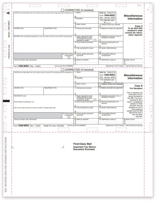 Pressure Seal 1099MISC Forms for Recipients, Preprinted Copies B & C, 11-inch Z-Fold 1099-MISC Forms - DiscountTaxForms.com