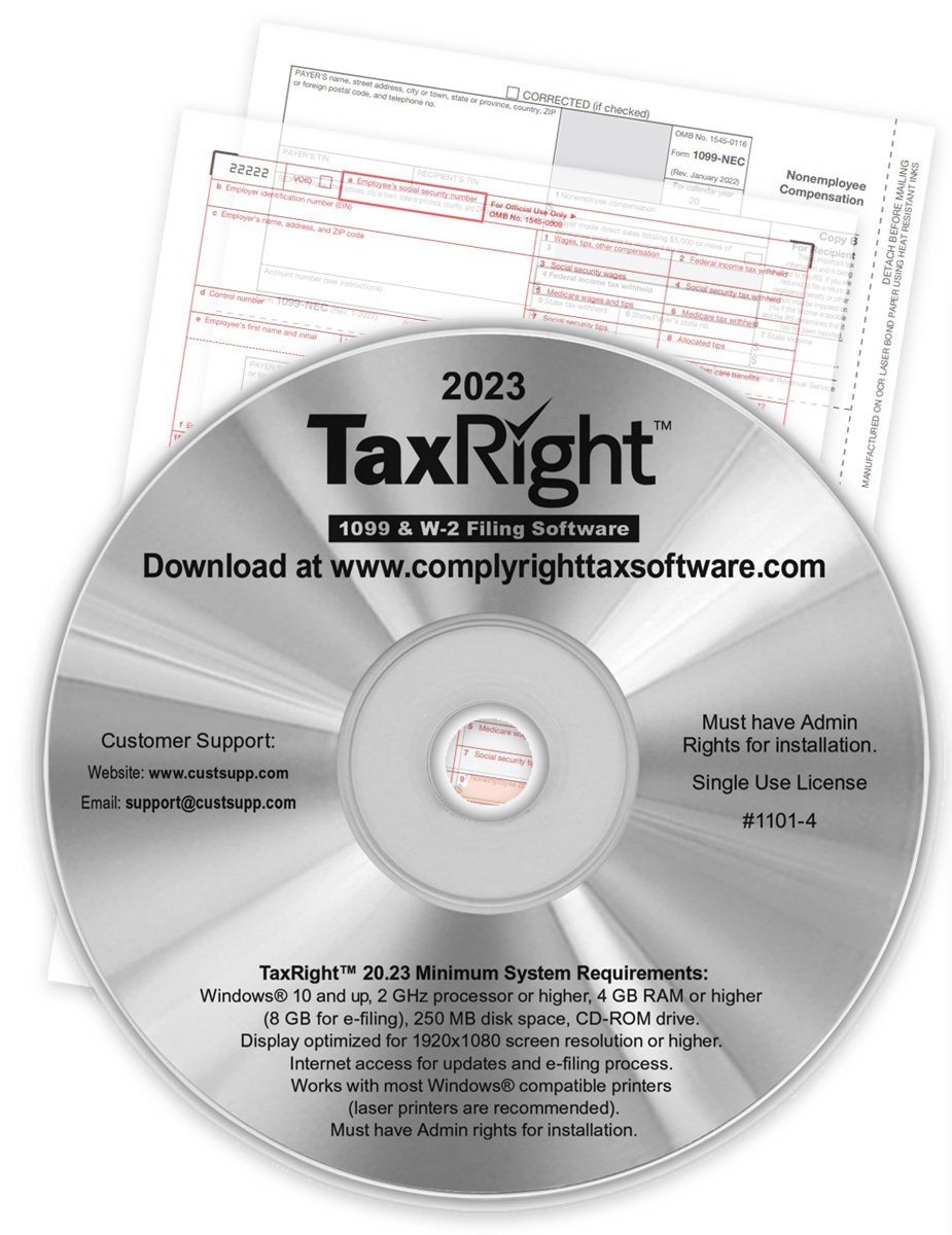 TaxRight 1099 & W2 Software with Eiling 11 Most Common Forms