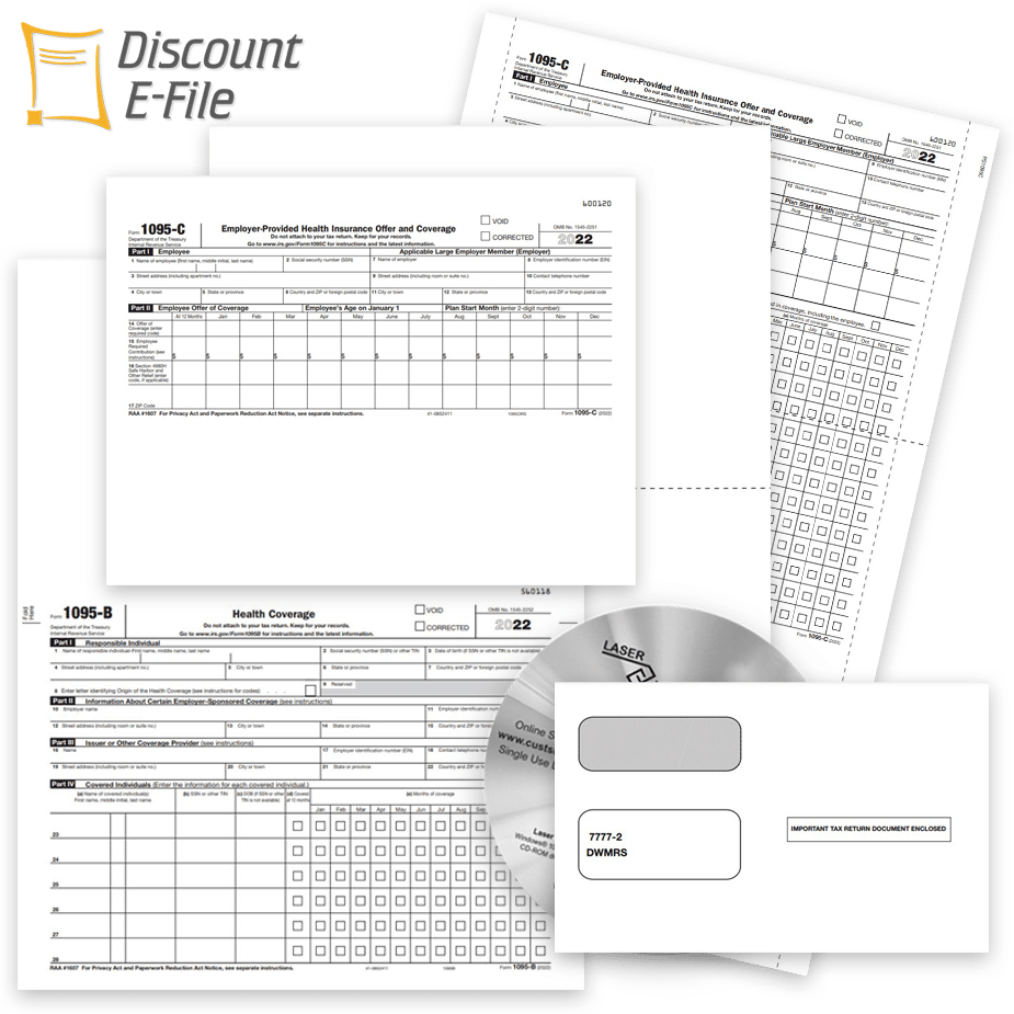 1095 Filing Forms Envelopes Software Efile ACA 1095 Filing with Forms, Software and Efile Options for 2022 - DiscountTaxForms.com