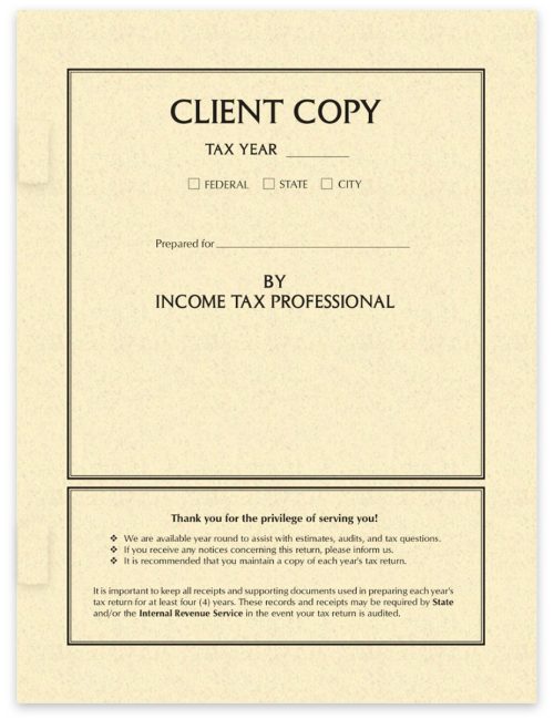 Client Copy Tax Return Cover with Side Staple Tabs, Cream Fleck - DiscountTaxForms.com