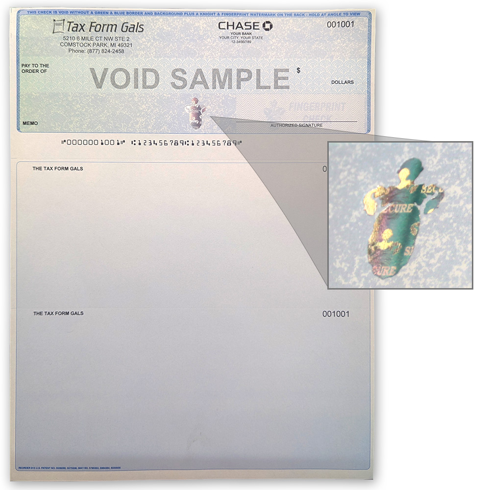Premium security, preprinted business checks with hologram foil icon on front and free logos - DiscountTaxForms.com