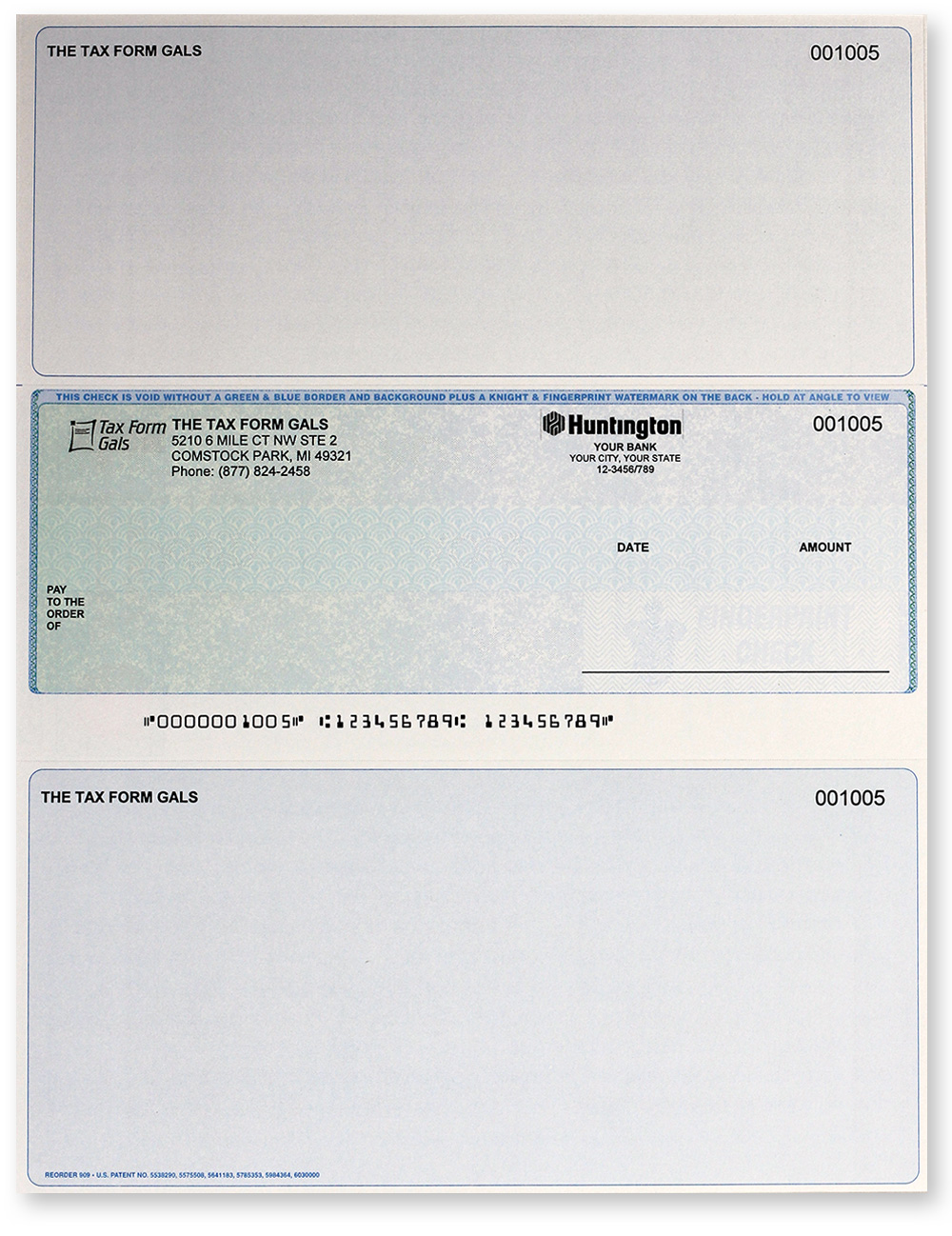 VersaCheck Secure Business Checks - 750 Blank Checks, Blue Graduated Design, 3 Per Sheet