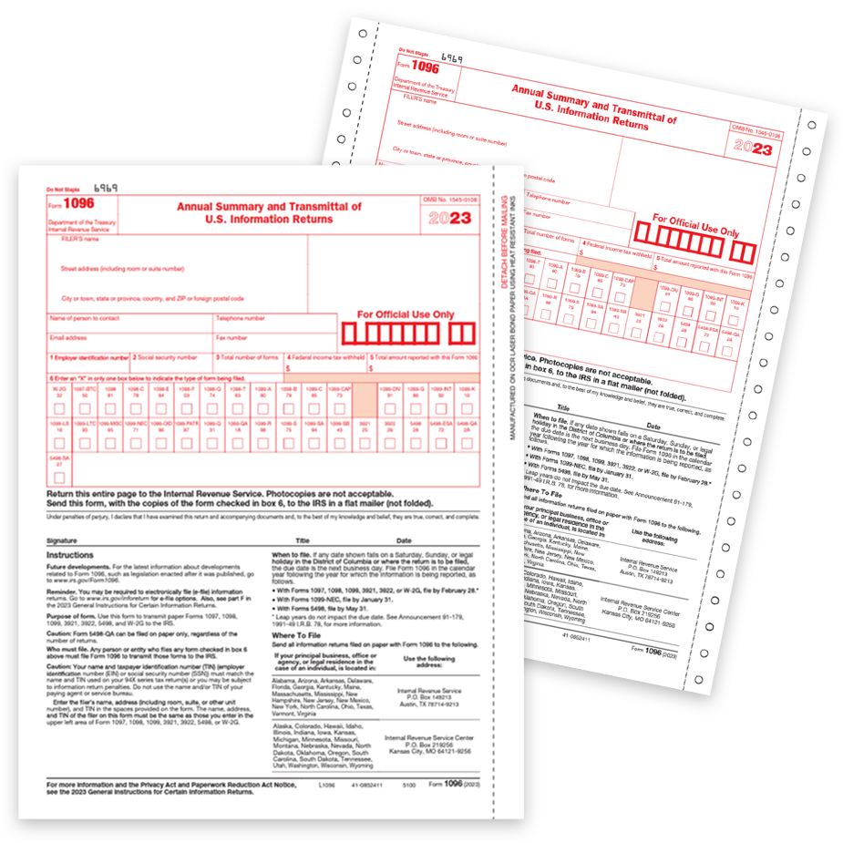 1096 Forms for 2023 Summary and Transmittal of 1099 Forms - Do Not Order if You Efile Forms per new requirement changes - DiscountTaxForms.com