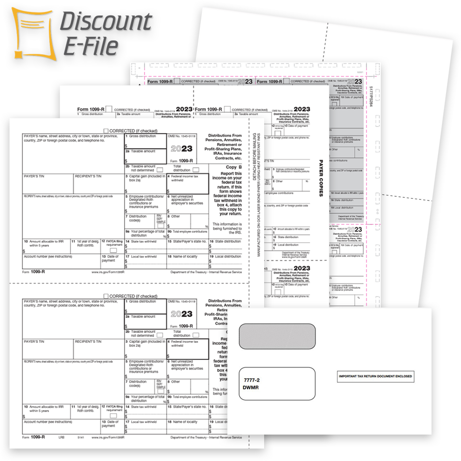1099R Tax Forms Envelopes 2023 1099R Tax Forms and Envelopes for 2023, Preprinted Forms, Blank Perforated Paper, Pressure Seal 1099R Forms - DiscountTaxForms.com