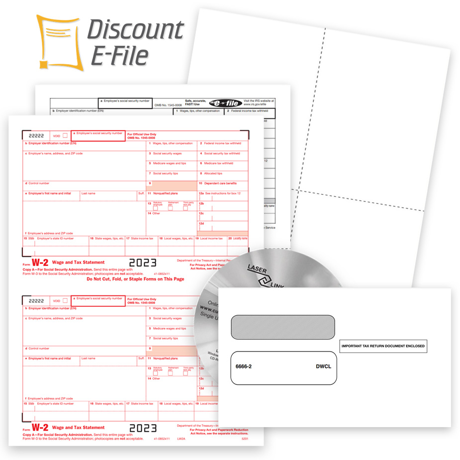 2023 W2 Filing, W-2 Forms, Envelopes, Software and IRS or SSA Efiling for Business - DiscountTaxForms.com