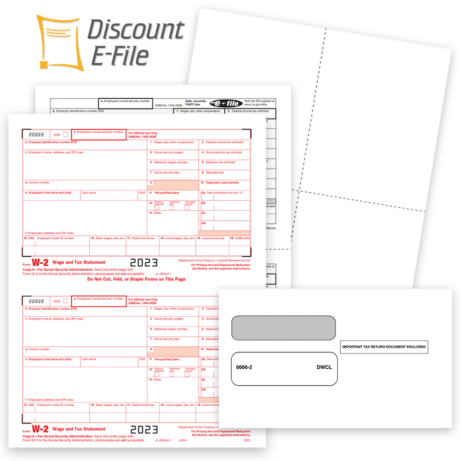 2023 W2 Forms and Envelopes at discount prices - no coupon code needed - DiscountTaxForms.com