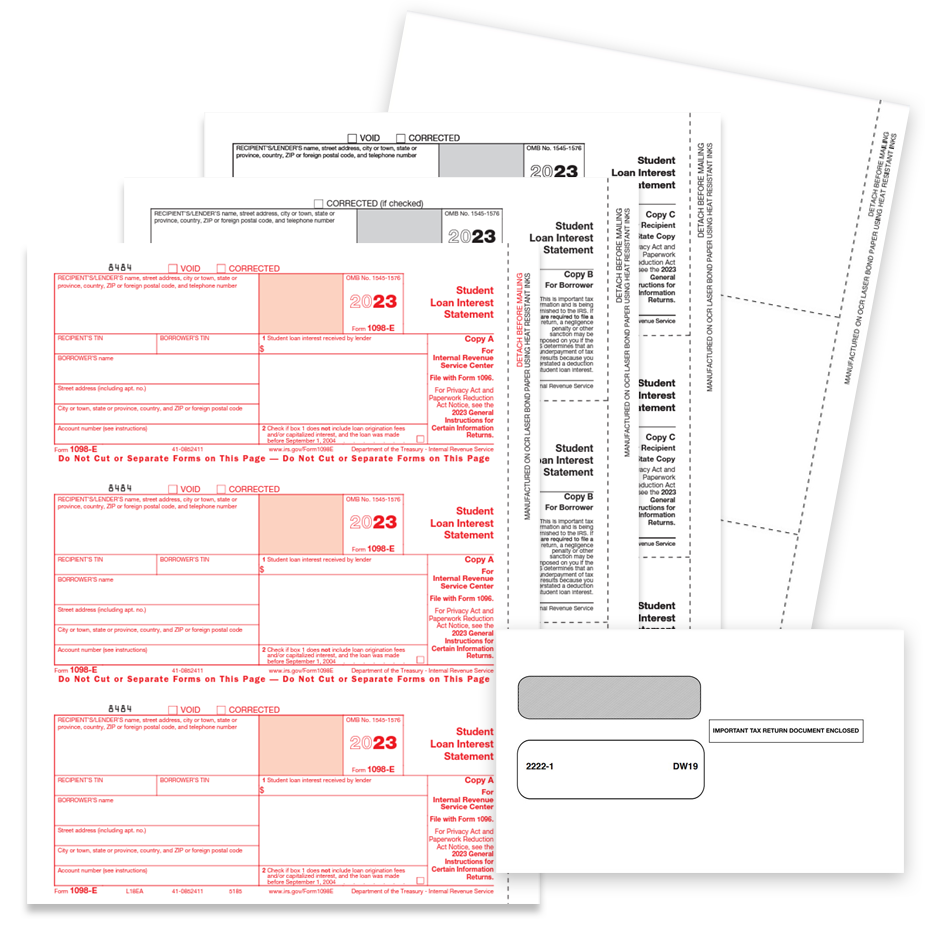 1098E Tax Forms and Envelopes for 2023 - discounttaxforms.com