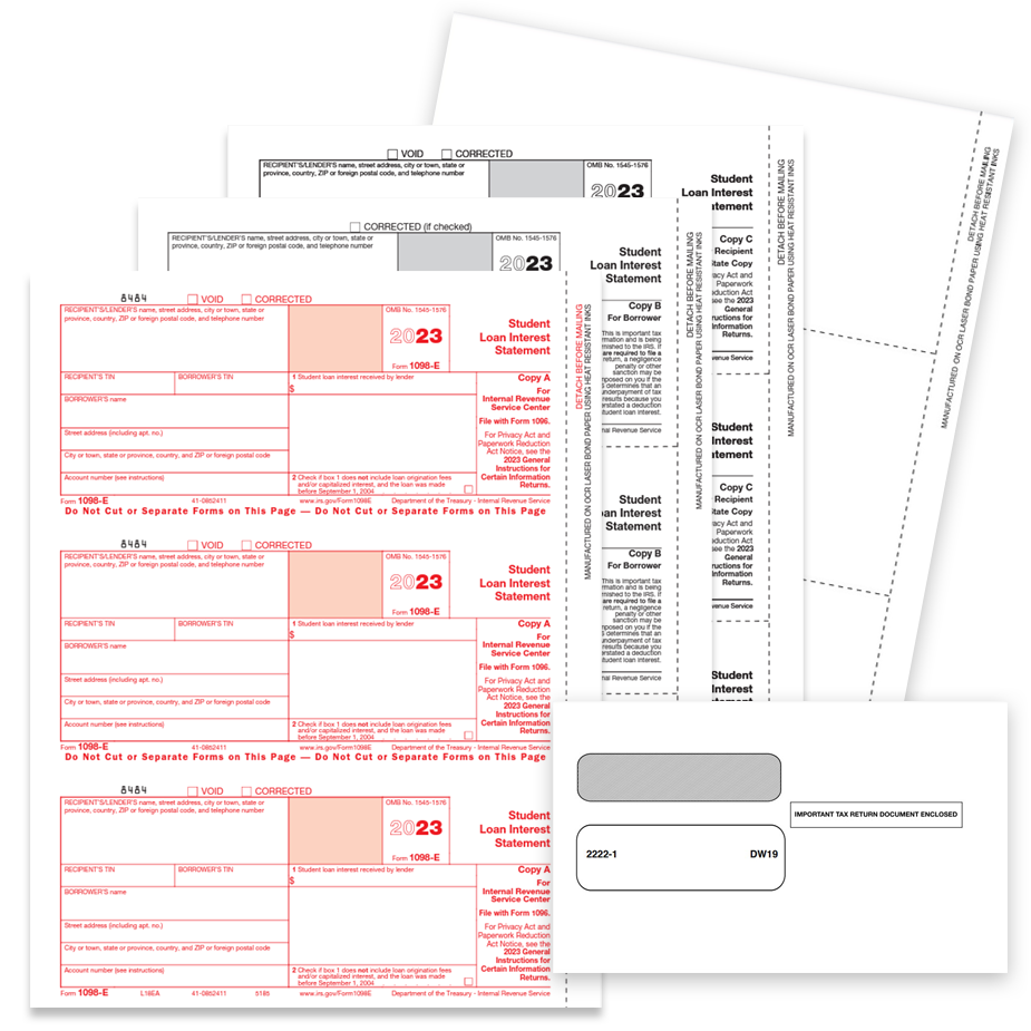1098E Tax Forms Envelopes 2023 1098E Tax Forms and Envelopes for 2023 - discounttaxforms.com